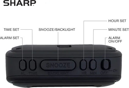 Vista 3 de SHARP Reloj despertador digital Estuche táctil con acabado de goma suave Funciona con pilas Retroiluminación azul bajo demanda Alarma ascendente