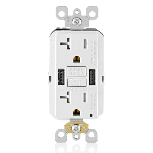 Vista 20 de Leviton Combinación GFCI de autoprueba SmartlockPro de 15 A con USB tipo A y tipo C en pared, cargador USB para teléfonos inteligentes y tabletas