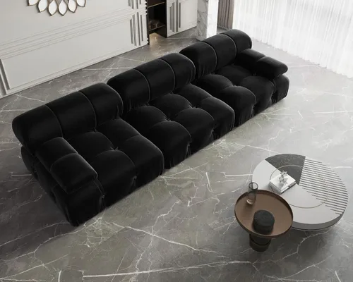 Vista 5 de JACH Sofá Seccional Modular Negro, 104" Sofás de Terciopelo Minimalistas de Estilo Mediados de Siglo, Cómodo Sofá Convertible de Asiento Profundo