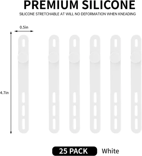Vista 2 de Oligei 25 bridas de silicona para cables, reutilizables, de alta elasticidad para cables eléctricos, organizador de cables para auriculares, Blanco