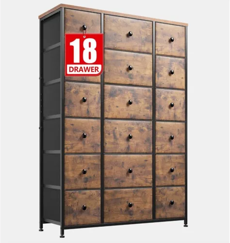 Vista 8 de EnHomee Cómodas altas para dormitorio con cajones, cómoda de tela negra para dormitorio, cómoda para sala de estar, pasillo, entrada, parte superior