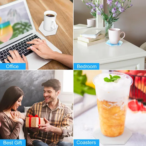 Vista 7 de 30 Pieces 3.75 Inch Hexagon Blank Ceramic Coasters, Unglazed Ceramic Tiles Coasters, Ceramic Tiles with Cork Backing Pads for Painting, DIY Crafts