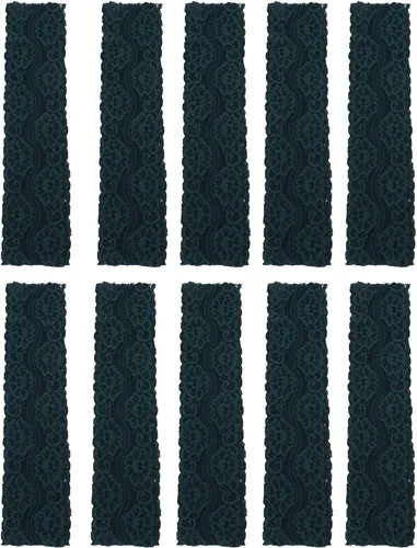 Vista 7 de Cinta de encaje elástica con patrón ovalado vintage de 2 pulgadas de ancho, 10 yardas de ancho, cinta de encaje verde oscuro, cómoda para ropa