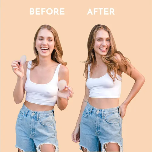 Vista 5 de Cubiertas para pezones 2.4 in para pezones para mujer Silicona adhesiva reutilizable, lavable, impermeable, bordes finos