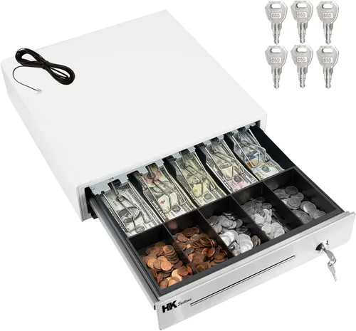 Vista 12 de HK SYSTEMS Cajón de efectivo negro resistente frontal de 16 pulgadas "acero inoxidable" con 5Bill/5Coin