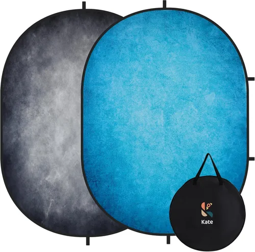 Kate Backdorp plegable emergente de 5 x 6.5 pies, pantalla de doble cara azul y gris, fondo plegable y reversible 2 en 1 para fotografía, videos de