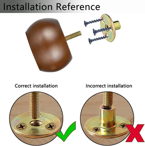 Vista 3 de Maricome 5 cm de pie de mueble de bollo para otomano/sofá/sofá de 4 patas de madera maciza redonda de nogal con perno M8 pretaladrado con soportes