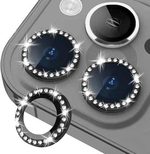 Vista 32 de Xfilm Protector de lente de cámara Bling para iPhone 14 Pro/14 Pro Max, dureza 9H a prueba de rayones, protector de anillo individual de metal