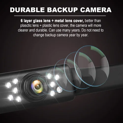 Vista 3 de Cámara de respaldo para automóvil, visión nocturna HD, cámara de visión trasera, con 9 luces LED, fuente y cámara trasera, ángulo de visión amplio