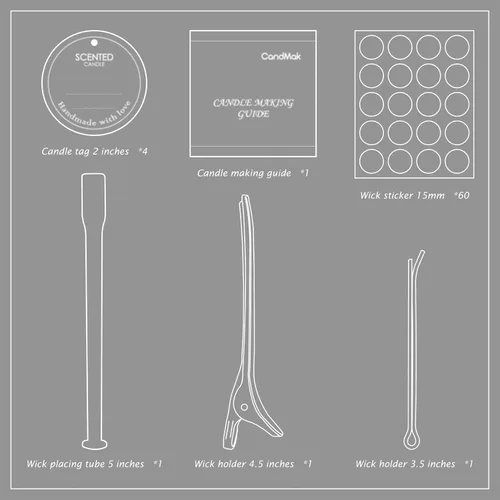 Vista 3 de CandMak Kit de mecha para velas, 60 mechas de algodón con herramientas para hacer velas (grueso 4 pulgadas + 6 pulgadas + 8 pulgadas)