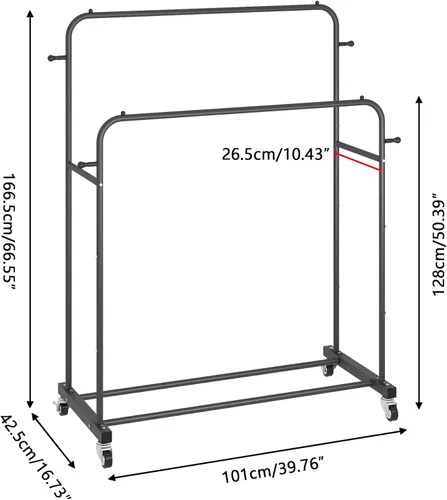 Vista 2 de Laiensia - Perchero de doble varilla con ruedas, estante para colgar ropa, 4 ganchos, estante multifuncional para dormitorio, color negro