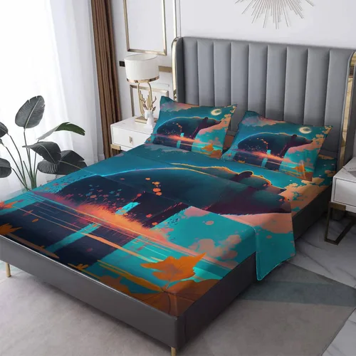 Juego de sábanas de tamaño individual, sábanas de oso – Sábanas y fundas de almohada de microfibra de 3 piezas, juego de sábanas con patrones de