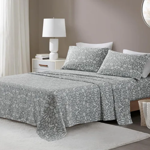 Vista 13 de Juego de sábanas de franela de algodón Beautyrest con impresión acogedora, juego de sábanas 100% de franela de algodón, ropa de cama cálida