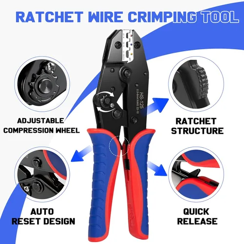 Vista 3 de Ratchet Wire Crimping Tool, AWG 22-10 Quick Change Jaw Wire Crimper for Heat Shrink, Insulated Nylon and Electrical Wire Connectors
