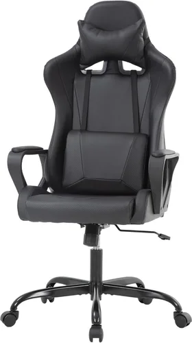 Vista 9 de PayLessHere Silla de escritorio ergonómica estilo carreras para juegos, silla de computadora con reposabrazos, giratoria 360° y ruedas, de cuero Rojo