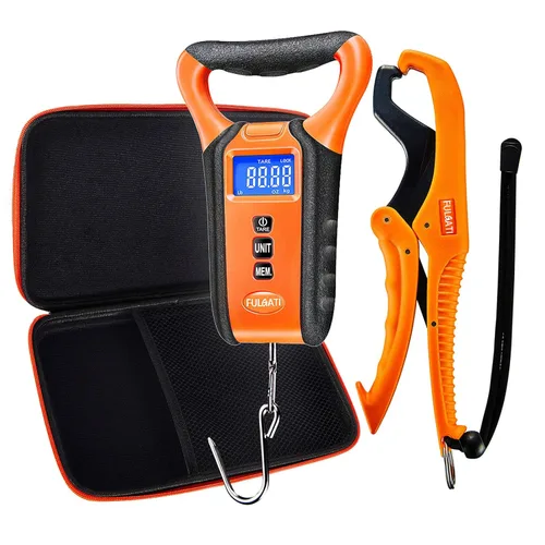 Báscula de pescado digital impermeable flotante con estuche de transporte, báscula de pesaje de pesca con pinza de labio, pantalla LCD