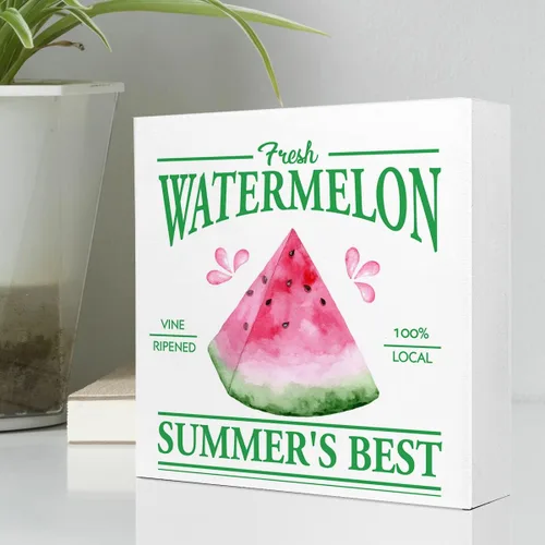 Vista 3 de Letrero de madera con diseño de sandía fresca del verano, letrero rústico de madera de sandía para decoración de escritorio para el hogar, cocina