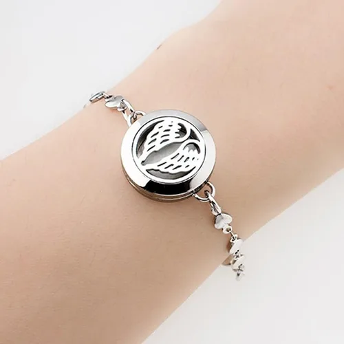 Vista 3 de Pulsera de aromaterapia con difusor de aceites esenciales de acero inoxidable, pulsera difusora de joyas ajustable para mujer con almohadillas