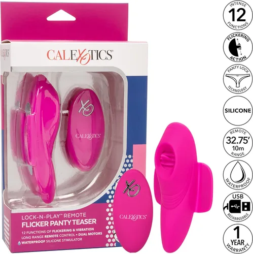 Vista 2 de CalExotics Lock-N-Play SE-0077-58-3 - Vibrador de clítoris de silicona resistente al agua con 12 funciones, recargable con vibración parpadeante