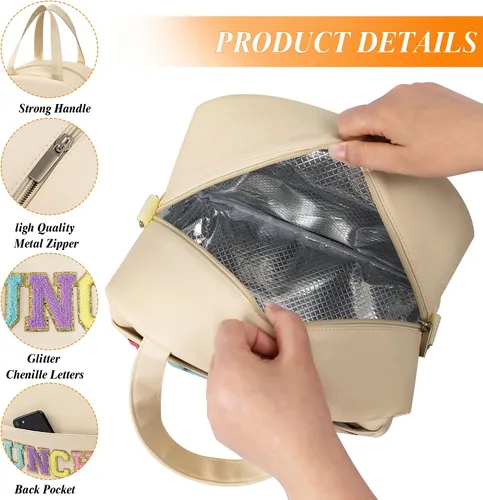 Vista 5 de Bolsa de almuerzo para mujer, lonchera aislada personalizada para adultos con correa ajustable para el hombro, reutilizable, congelable, lonchera
