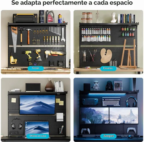 Vista 3 de EUREKA ERGONOMIC Escritorio Pegboard Soporte para Monitor Dual 43x34 Negro