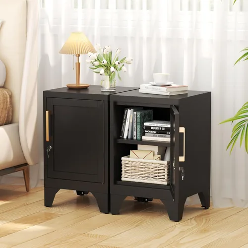 Bestoo Armario de metal, armario de almacenamiento de metal de 23.6 pulgadas de alto con puerta de bloqueo y estantes ajustables, armarios pequeños