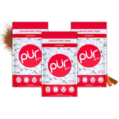 Vista 30 de PUR Gum Chicle sin Aspartamo 100% Xilitol Chicle con sabor natural a canela, 55 piezas (paquete de 1)