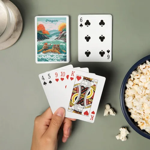 Vista 2 de Lantern Press Oregon, Seek Adventure, River Rafting, Fall, 52 Playing Cards for Adults, Poker Size Card Deck