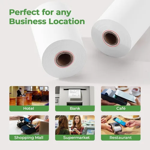 Vista 5 de MUNBYN 2 1/4 x 50 pies de papel térmico (10 rollos), papel de recibo sin BPA, papeles de recibo térmico de 58 mm se ajustan a impresoras térmicas