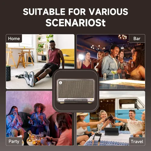 Vista 7 de Edifier Altavoces inalámbricos de mesa D32 de 60 W RMS, audio de alta resolución Bluetooth 5.3 compatible con LDAC, portátil retro de madera Negro