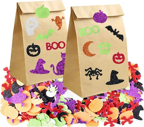 Vista 4 de Calcomanías de espuma de Halloween con purpurina, calcomanías de Halloween, calcomanías autoadhesivas brillantes con forma de fantasma de calabaza