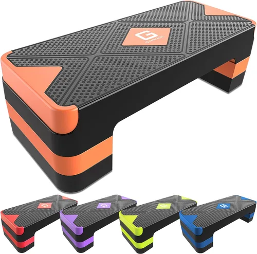 Vista 7 de GYMMAGE Escalón de ejercicio aeróbico, escalón aeróbico ajustable para ejercicio, plataforma de entrenamiento para escalonar, plataforma de pasos