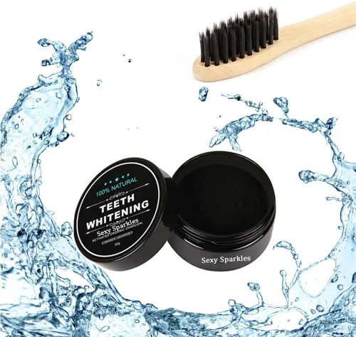 Activated Charcoal Teeth Whitening Powder - Carbón de coco orgánico - Cepillo de dientes de bambú 100% natural Plus