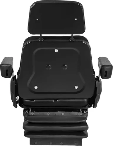 Vista 9 de VEVOR Asiento de suspensión con respaldo ajustable, reposacabezas y reposabrazos, asiento de carretilla elevadora con rieles deslizantes, plegable