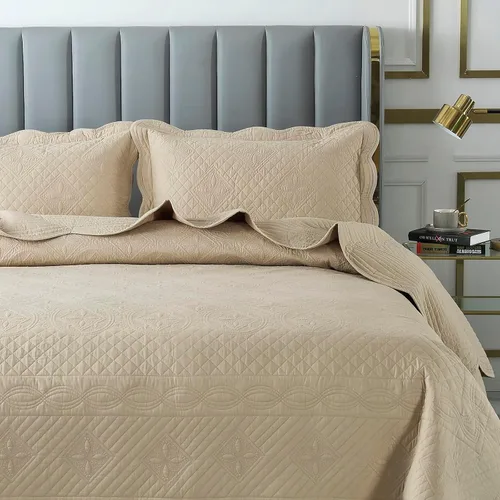 Vista 13 de Juego de edredón azul floral con patrón de bordado 3D de 2 piezas, 100% algodón, reversible, acolchado bordado decorativo, cubrecamas, juego