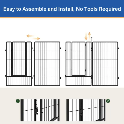 Vista 4 de Corralito para perros de 24 pulgadas, 12 paneles para uso interior y exterior - Valla de metal resistente para mascotas con estacas para el suelo