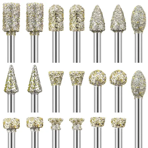 Brocas de diamante de grano 60 compatibles con la herramienta giratoria Dremel, 20 brocas de diamante para tallar piedra con vástago de 1/8 pulgadas