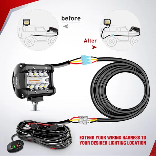 Vista 4 de Nilight 2 extensiones de arnés de cableado de 16 AWG de 10 pies para 6 modos de barra de luz blanca y ámbar, juego estroboscópico y enchufe, 3