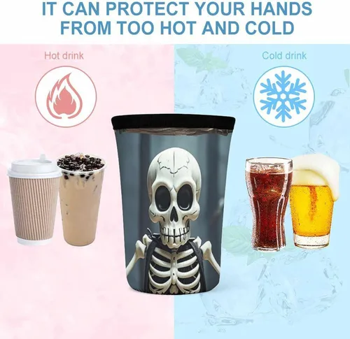 Vista 4 de Skull Reusable Insulated Neoprene Iced Coffee Cup Sleeves 3 Sizes Diving Material Cup Durable Beverage Covers for Cold Coffee Tea Drinks