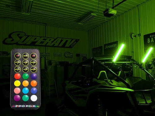 Vista 2 de SuperATV Luces LED RGB de 2 pies para UTV (ver ajuste) Se vende como un juego de dos 300 patrones de flash disponibles Soportes horizontales