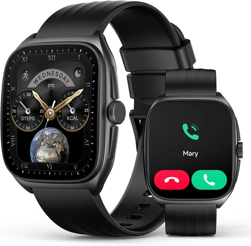 SOUYIE Smart Watch with SOS, 1.85" AMOLED Display Fitness Tracker, Heart Rate Blood Oxygen Sleep Monitor for Men Women, IP68 Waterproof Sport Watch,