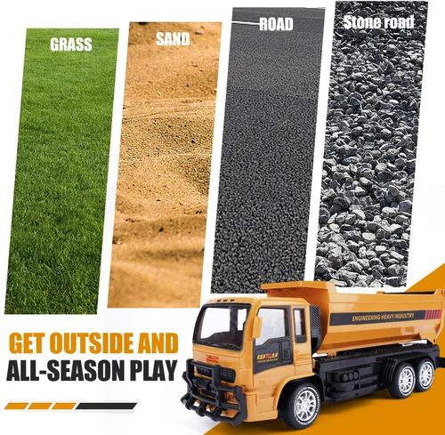 Vista 7 de Jiakora - Camión volquete con control remoto para niños, vehículo de construcción RC de 2.4GHz con luces LED, función de volcado de 45°, 2