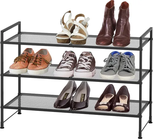 Vista 2 de Simple Houseware - Zapatero apilable de 3 niveles, superficie en rejilla, color negro