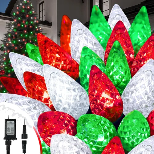 Vista 7 de Luces de cadena navideñas LED C6 conectables mejoradas de 250 LED multicolor, 82 pies, impermeables, luces centelleantes navideñas para exteriores
