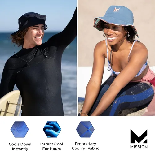 Vista 5 de MISSION sombrero de tipo pescador refrescante UPF 50, ala ancha de 3 pulgadas, que refresca cuando se moja