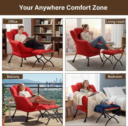 Vista 60 de Welnow Silla Lazy con otomana, moderna silla de descanso con reposabrazos y un bolsillo lateral, sillón para sofá de ocio, sillón de lectura