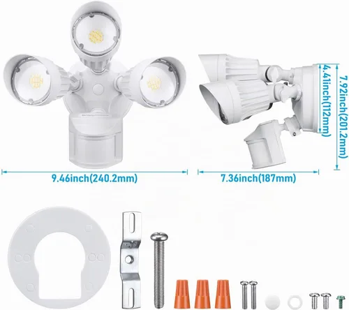 Vista 9 de LEONLITE 3CCT Luz de seguridad LED Sensor de movimiento Luz de inundación de aluminio Blanco