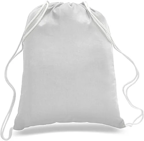 ToteBagFactory Paquete de 6 mochilas de lona de algodón con cordón: blanco, liso, tela reutilizable, 14 pulgadas de ancho x 18 pulgadas de alto