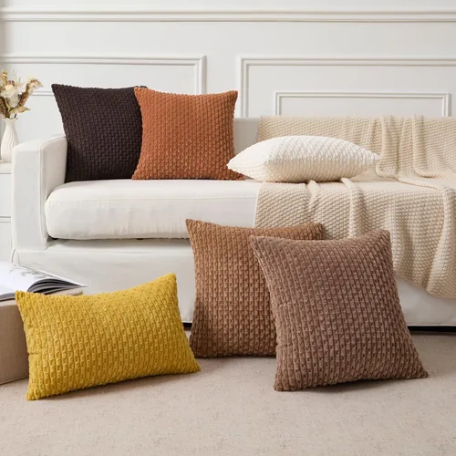 Vista 109 de Kevin Textile - Juego de 2 fundas de almohada decorativas de pana suave, estilo bohemio, a rayas, decoración del hogar para sofá, cama, sofá y sala