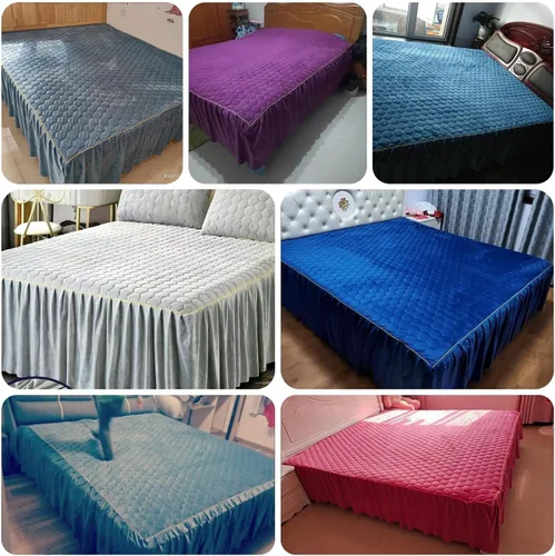 Vista 6 de Juego de colcha acolchada de terciopelo de lujo de 3 piezas con volantes, tamaño King, con 2 fundas de almohada de 18 pulgadas, caída de polvo